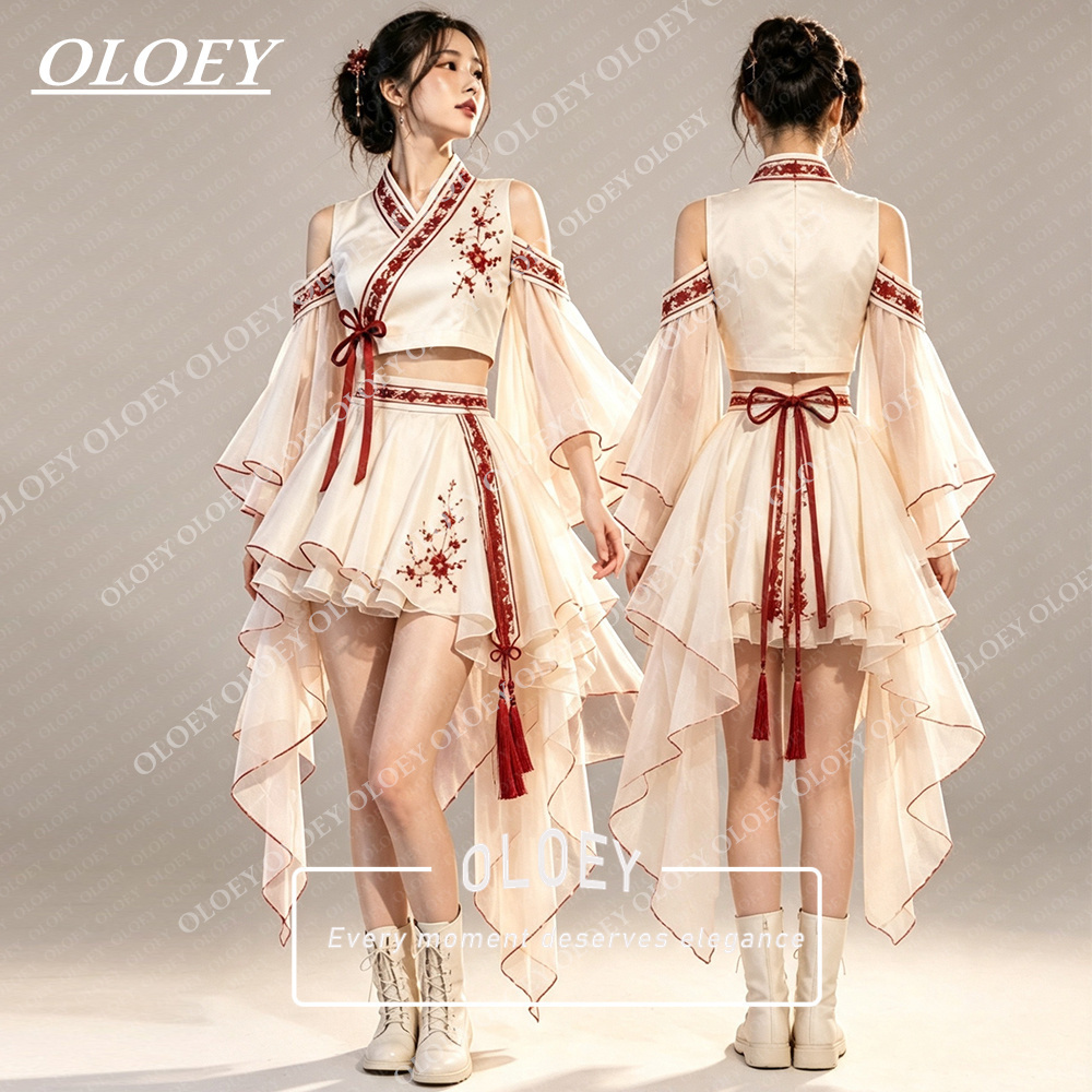 Modern Korean Lifestyle - OLOEY Nowoczesny Czerwony Haftowany Krótki Hanbok