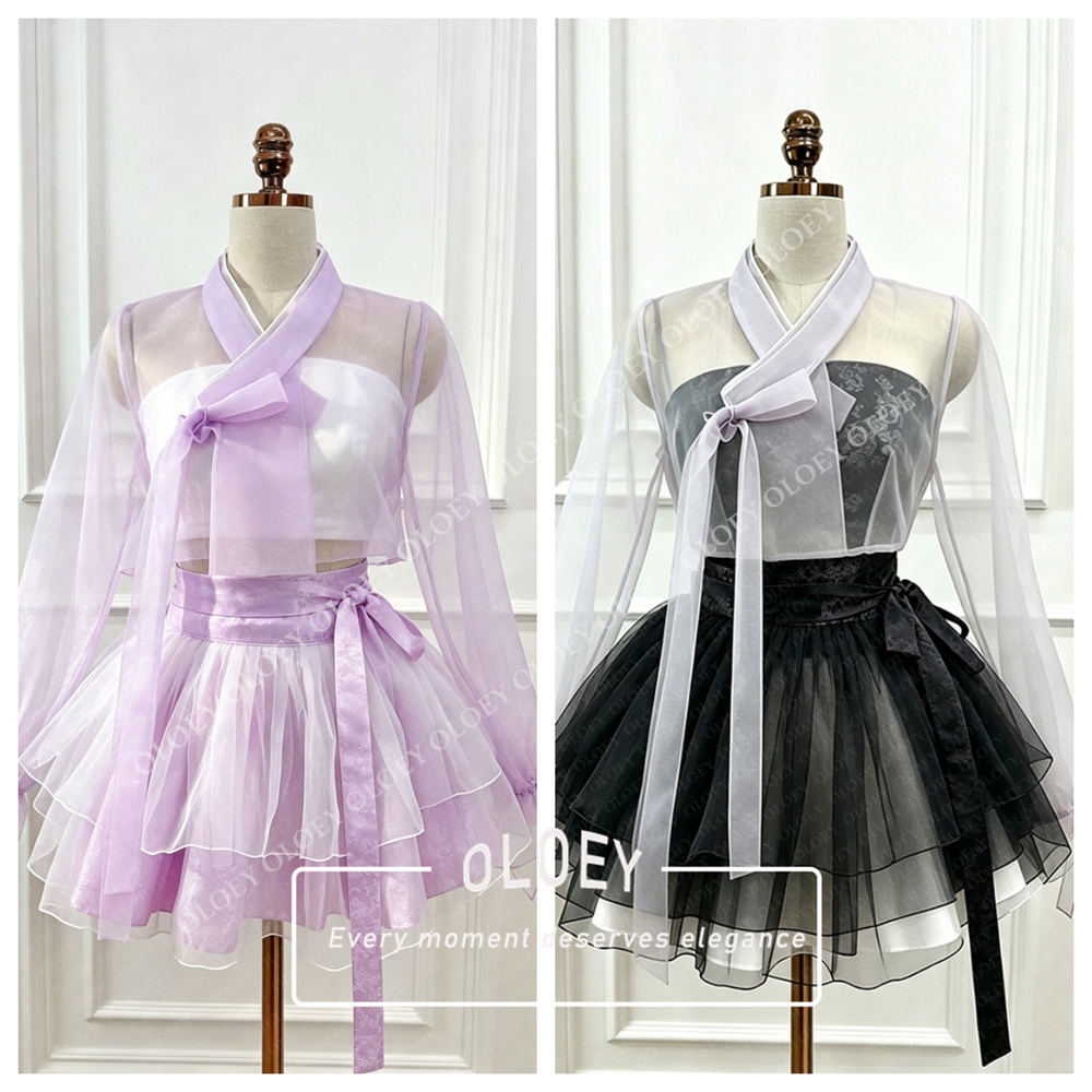 Modern Korean Lifestyle - OLOEY Nowoczesny Czarno-Czerwony Krótki Zestaw Hanbok